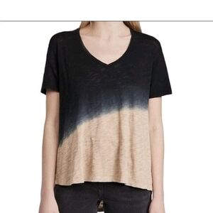 ATM Women's‎ Shirt Top Dip Dye Slub Jersey Boyfriend V-Neck Tee Tan Medium Large